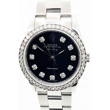 Rolex Air King Stainless Steel Black Diamond Dial 34mm Automatic Watch